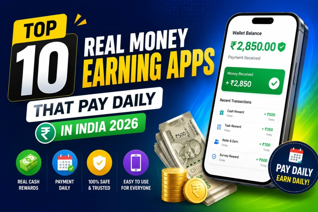 Top 10 Real Money Earning Apps That Pay Daily in India 2026